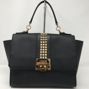 Micheal Kors Tina Med Satchel Black Leather